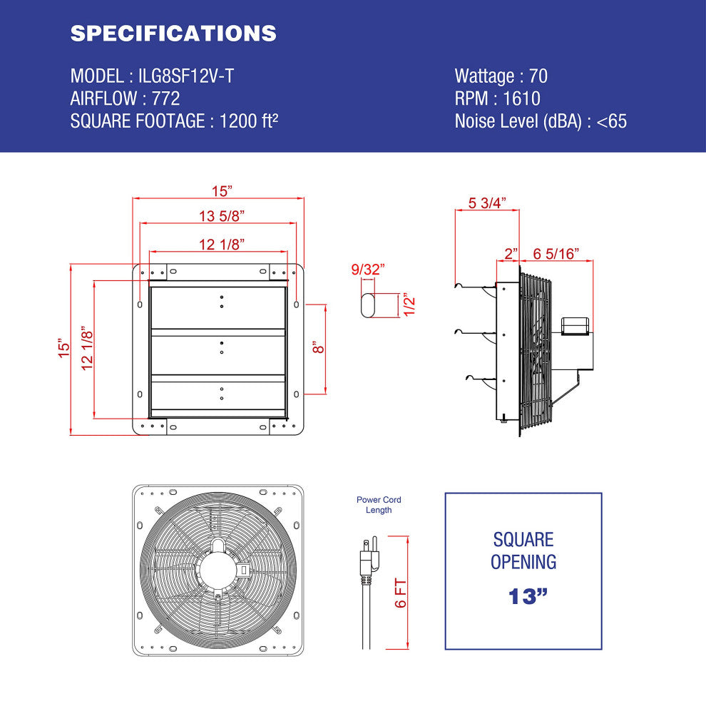 Wall Mounted Shutter Exhaust, 12" Fan With Thermostat