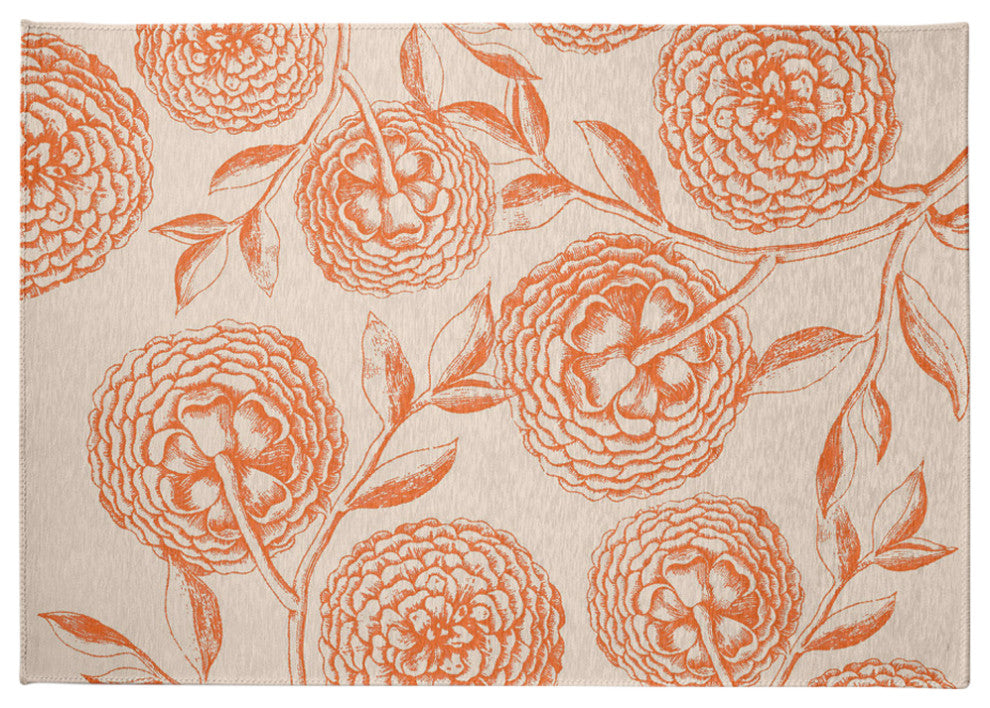 Antique Flowers Spring Chenille Rug, Orange, 5'x7'