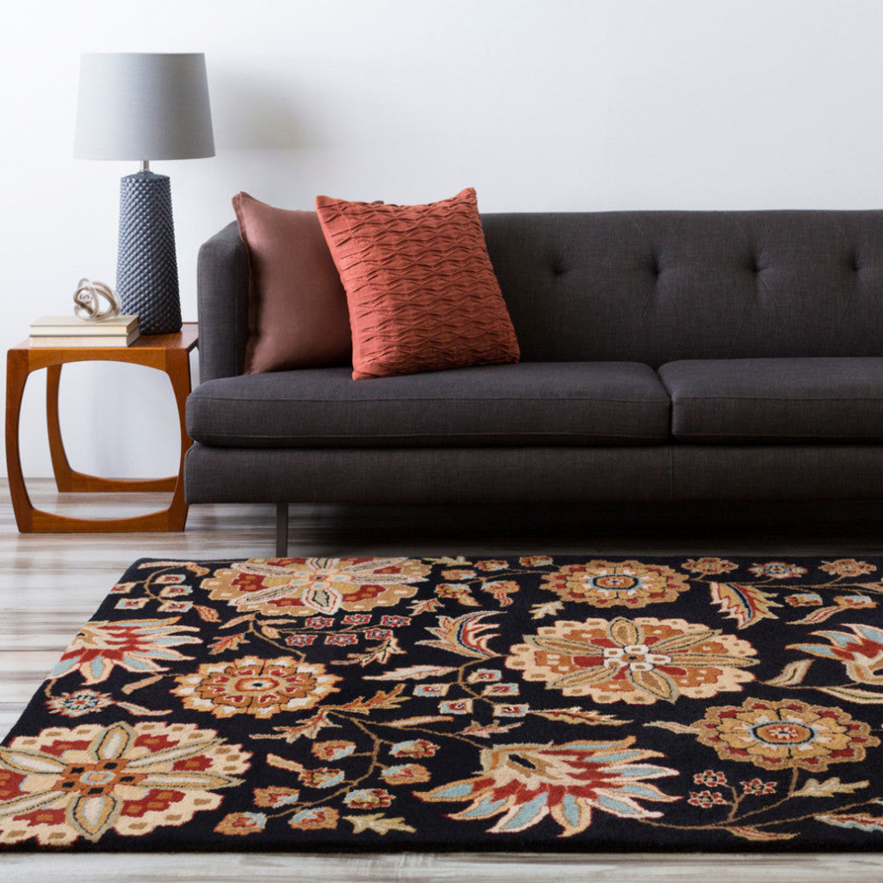 Surya Athena ATH-5017 Transitional Area Rug, Black, 4' Square