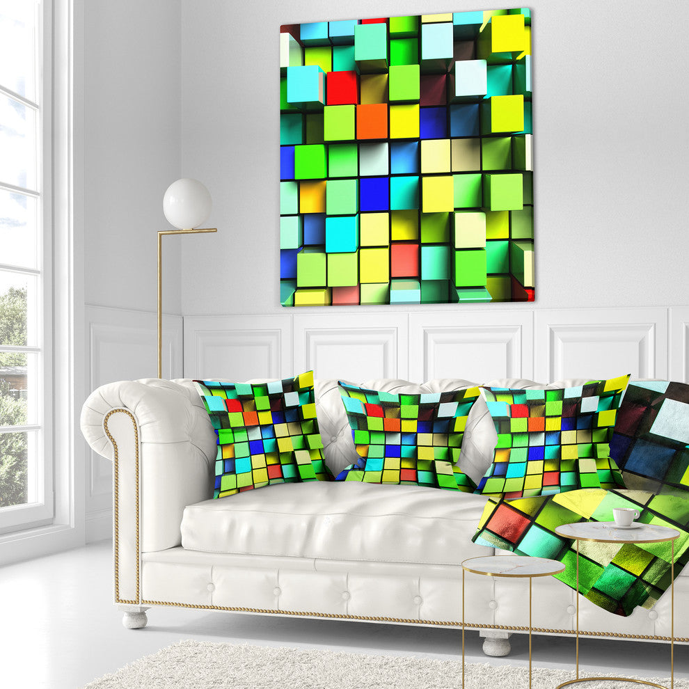 Colored 3D Cubes Wall Design Contemporary Throw Pillow, 18"x18"