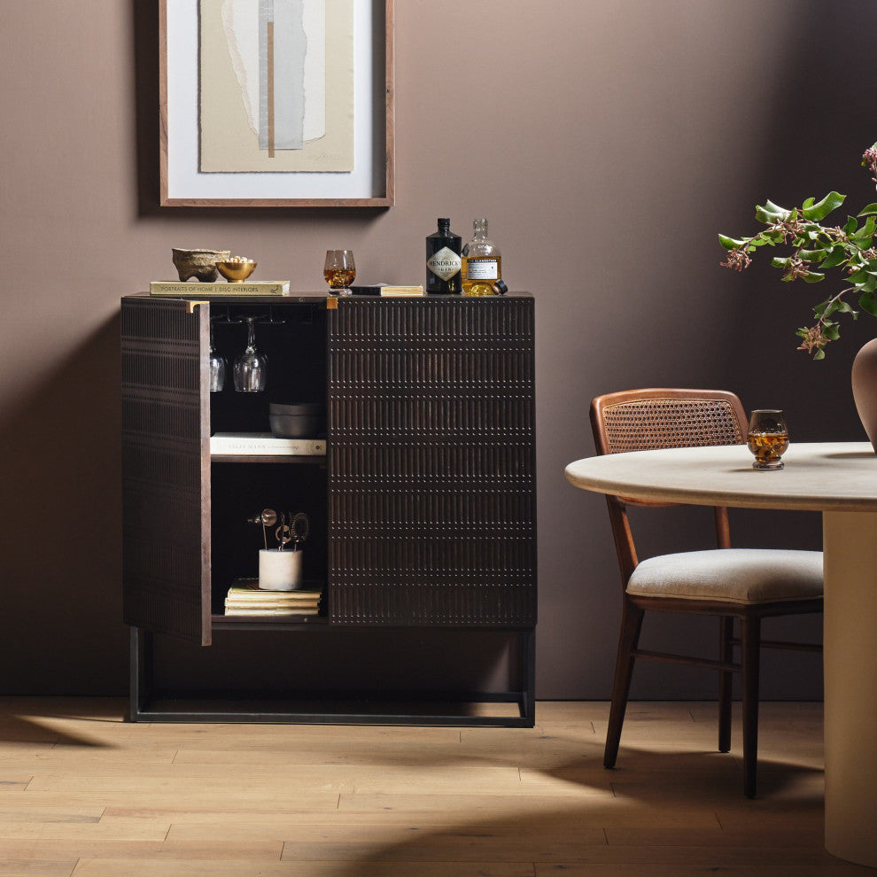 Kelby Bar Cabinet Carved Vintage Brown, Vintage Brown, Gunmetal