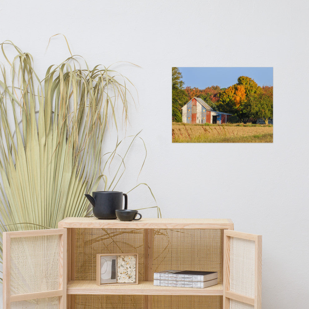 Patriotic Barn in Field Landscape Photo, Rural Unframed Wall Art Print, 18" X 24"