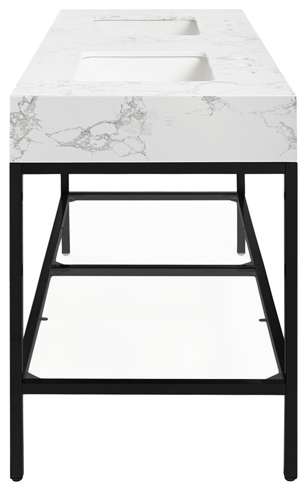 Marmo Bathroom Vanity, White, 60" Wide, Matte Black Finish