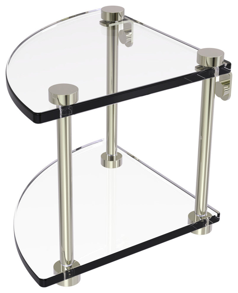Two Tier Corner Glass Shelf, Polished Nickel