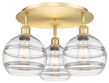 Ballston-Rochester 3-Light 20" Flush Mount, Satin Gold, Clear