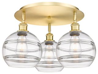 Ballston-Rochester 3-Light 20" Flush Mount, Satin Gold, Clear