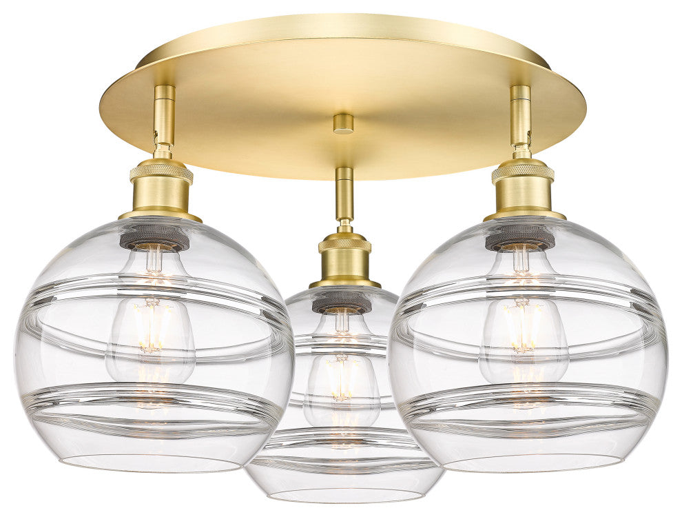 Ballston-Rochester 3-Light 20" Flush Mount, Satin Gold, Clear
