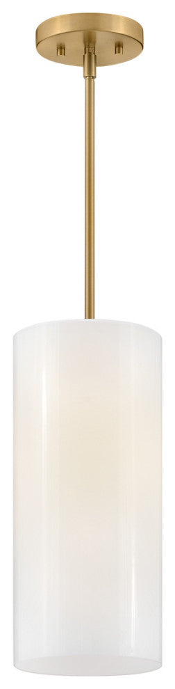 Lark Lane Single Cylindrical Pendant, Lacquered Brass + Cased Opal Glass
