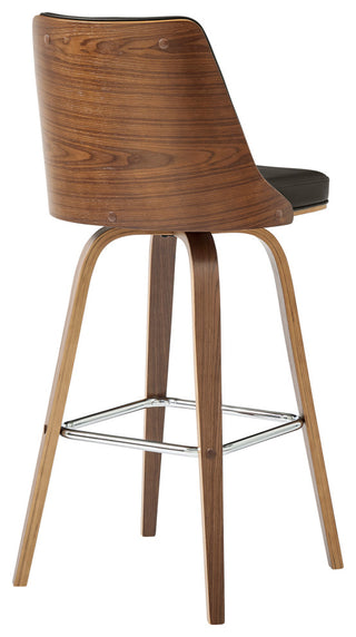 Nolte 30" Swivel Bar Stool in Brown Faux Leather and Walnut Wood