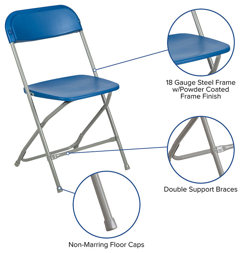Hercules Series Plastic Folding Chair - 2 Pack 650LB Weight Capacity, Blue