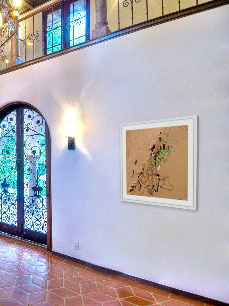 "Green Surf Boards" Framed Print by Karolis Janulis