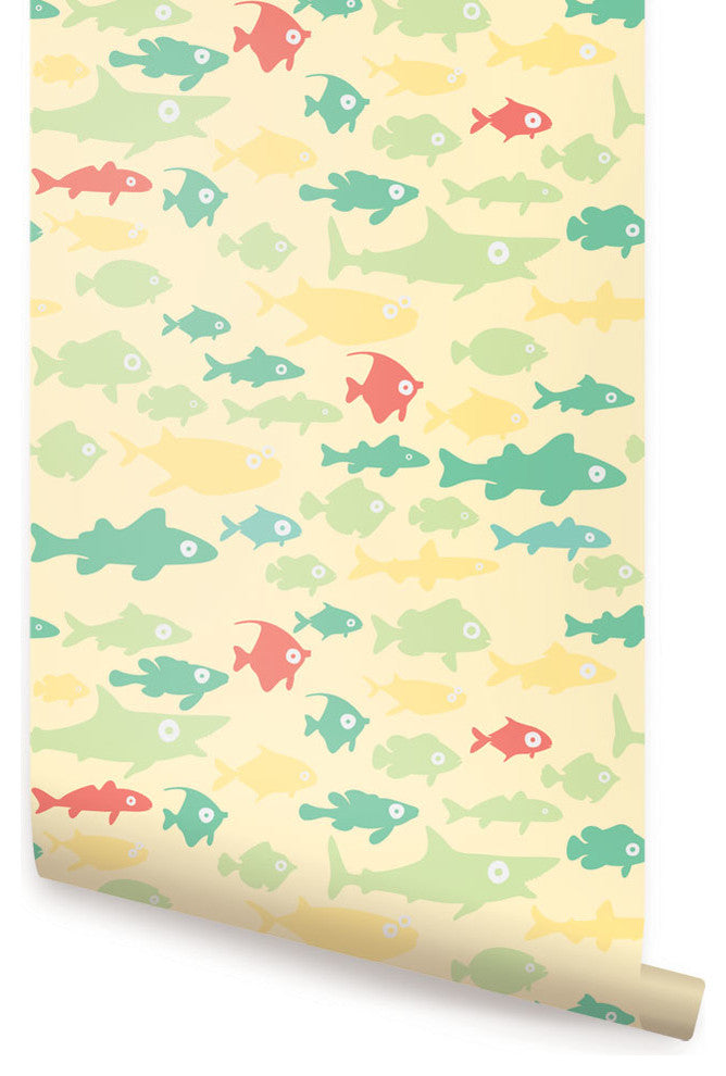 Fish Tank Peel and Stick Vinyl Wallpaper, Yellow, 24"w X 108"h