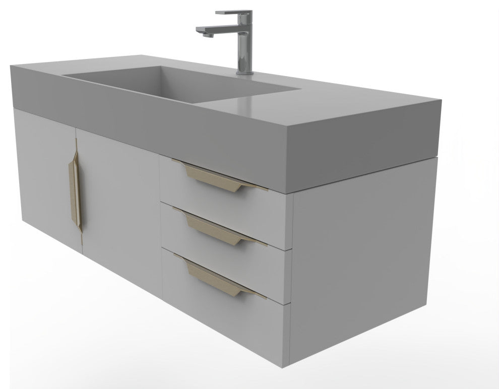 CastelloUSA Amazon 48" Wall Mounted Vanity Set, Gray, Gray Top, Gold Handles