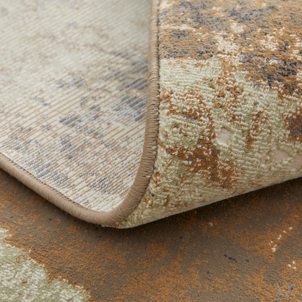 Takara Modern Abstract, Brown/Blue/Ivory, 5'x7'6" Area Rug