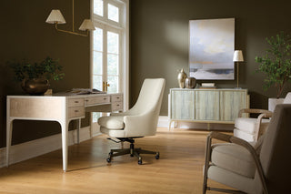 Lifestyle shot in a room with other furniture; credenza visible.