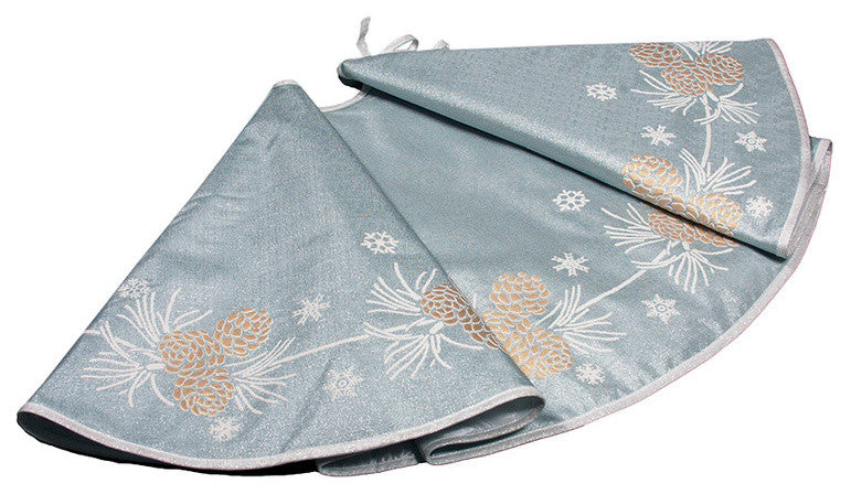 Winter Pine Cone Christmas Tree Skirt, Winter Blue, 56" Round