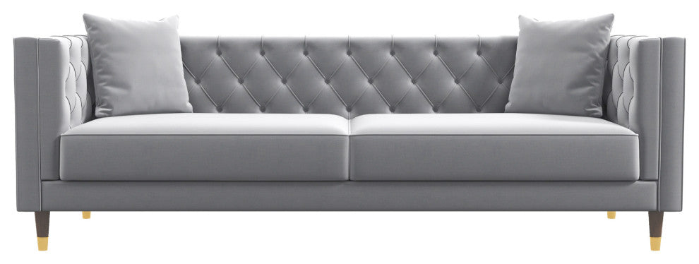 Lewis Mid-Century Modern Luxury Tufted Velvet Sofa, Light Grey