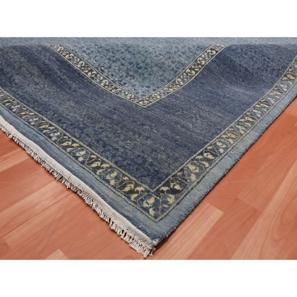 Blue Hand Knotted Modern Design Pure Wool Oversized Oriental Rug, 12'0"x15'4"