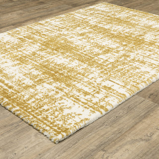 Greer Modern Distressed Etchings Gold/ Ivory Area Rug, 3'10" x 5'5"