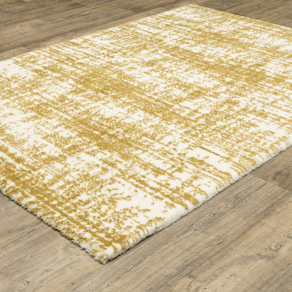 Greer Modern Distressed Etchings Gold/ Ivory Area Rug, 3'10" x 5'5"
