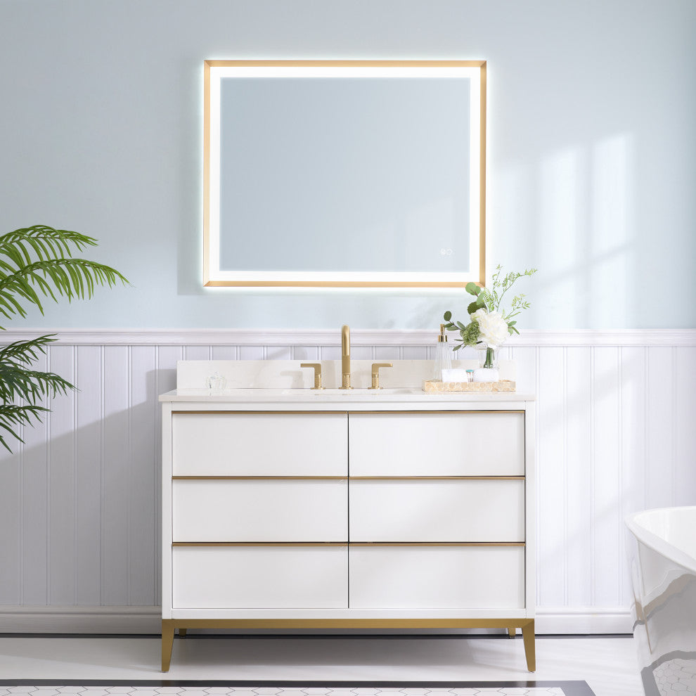 Nolan Freestanding Bathroom Vanity with Quartz Top, White, 48"