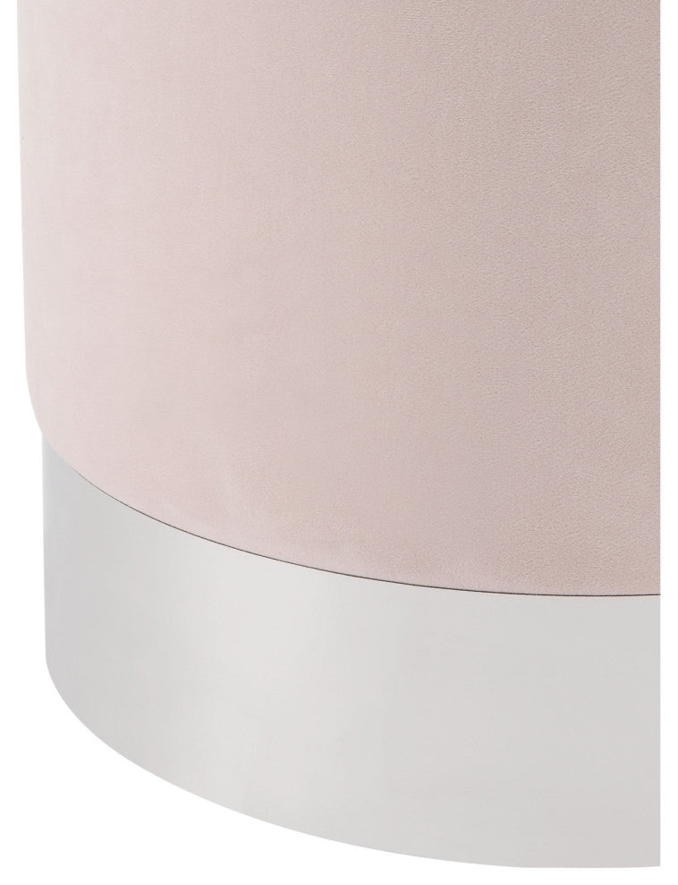 Madelyn Velvet Round Ottoman With Metal Base, Blush/Chrome