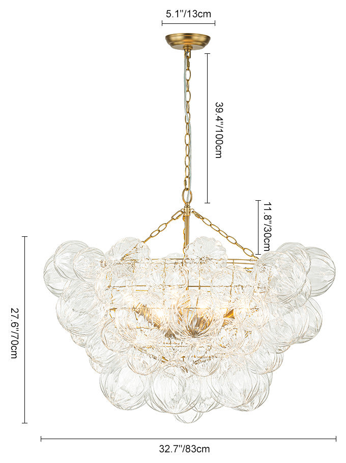 Modern Textured Glass Bubble Chandelier, Brass, 8 Lights
