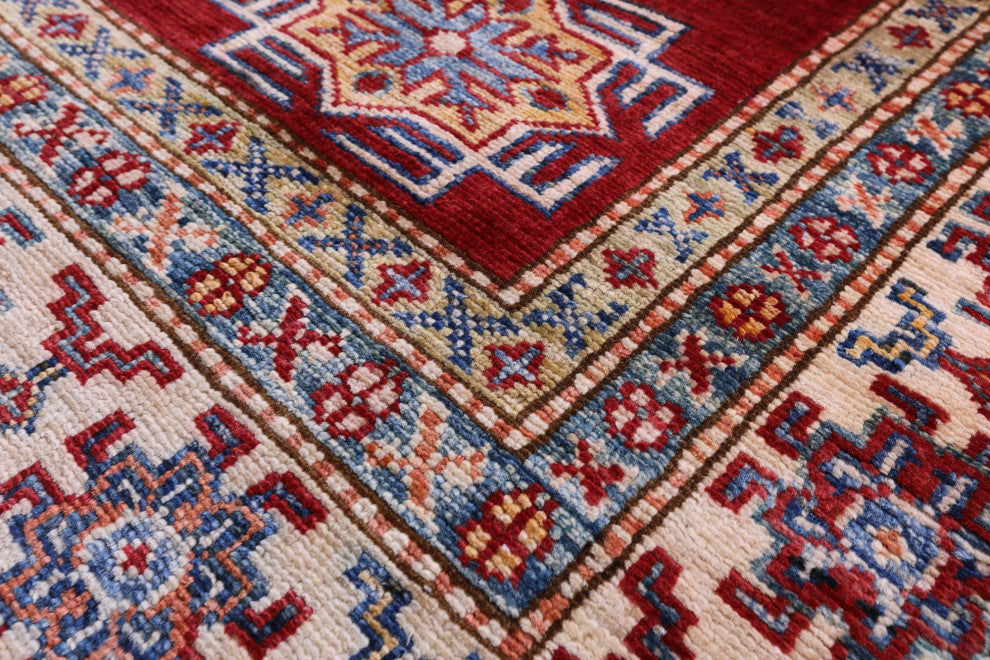 4' 10" X 6' 5" Geometric Super Kazak Handmade Wool Rug - Q12844