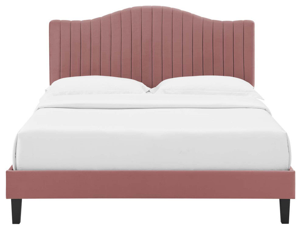 Tufted Platform Bed Frame, King Size, Velvet, Pink, Modern Contemporary, Bedroom