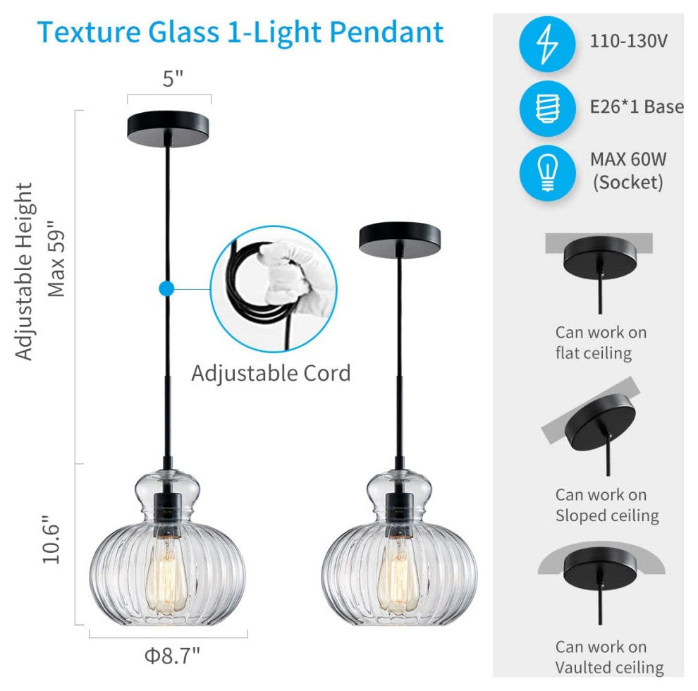 Farmhouse Kitchen Island Pendant Light Glass Globe Pendant Lamp Lighting