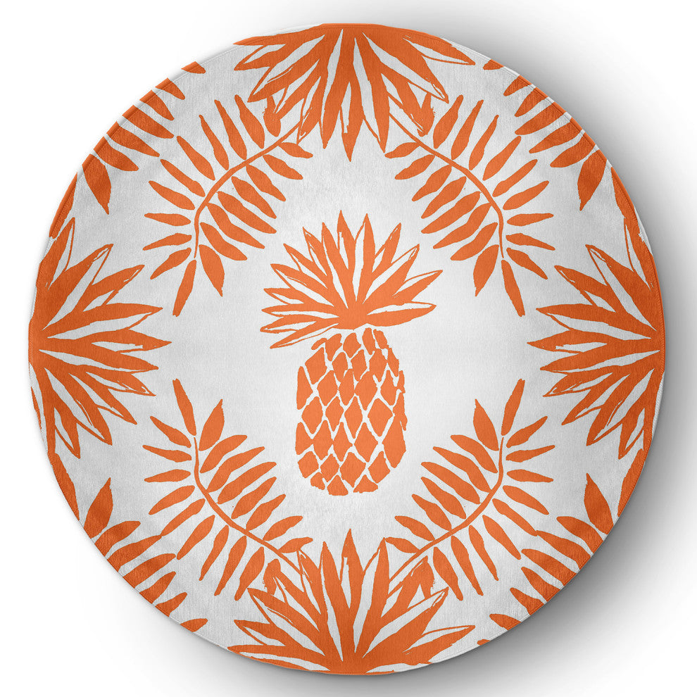 5' Round Pineapple Leaves Spring Chenille Indoor/Outdoor Rug