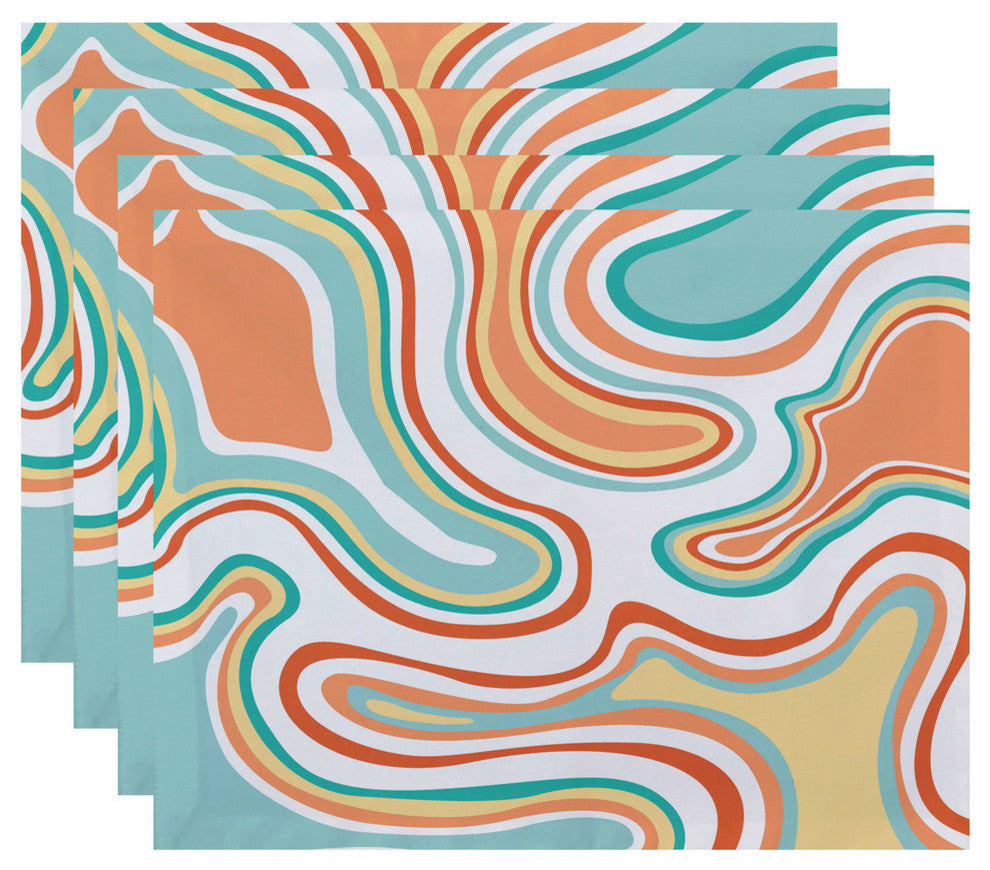 18"x14" Agate, Geometric Print Placemat, Peach, Set of 4