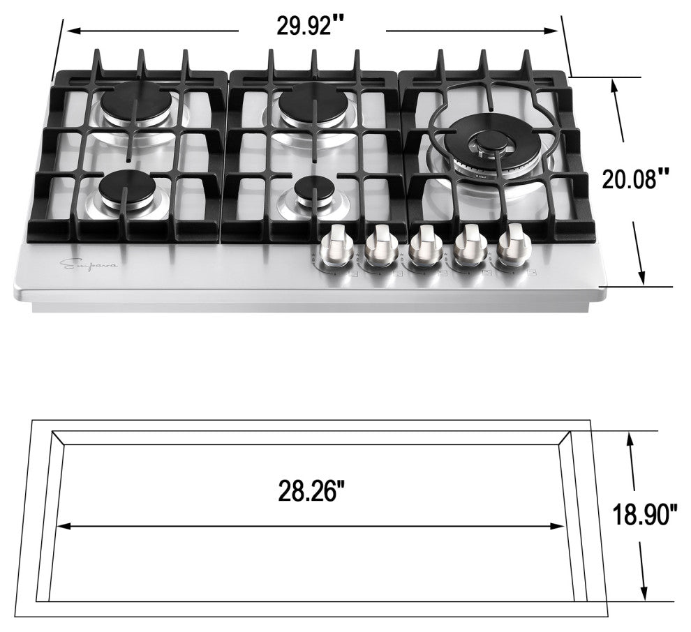 30-in Built-in Gas Cooktop with 5 Sealed Burners - LPG Convertible in Stainless