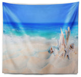 Seashells on Seashore Beach Photography Wall Tapestry, 39"x32"