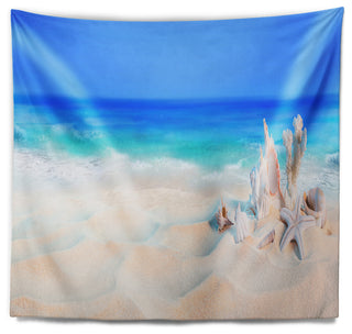 Seashells on Seashore Beach Photography Wall Tapestry, 39"x32"