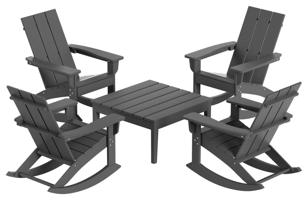 WestinTrends 5PC Outdoor Patio Adirondack Rocking Chairs, Accent Table Set, Gray