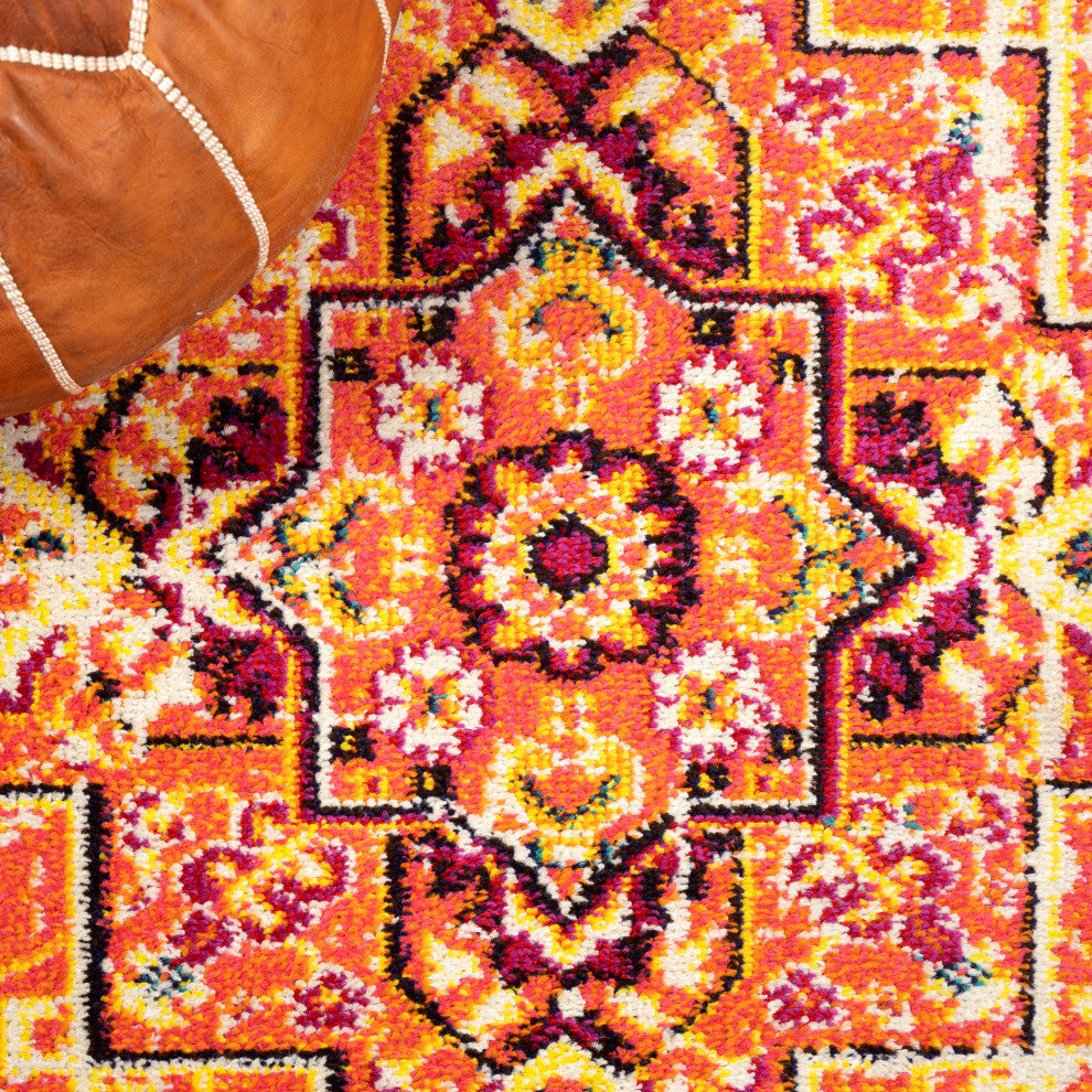 Brooklyn Geometric Medallion Area Rug, Orange/Blue, 3 X 5