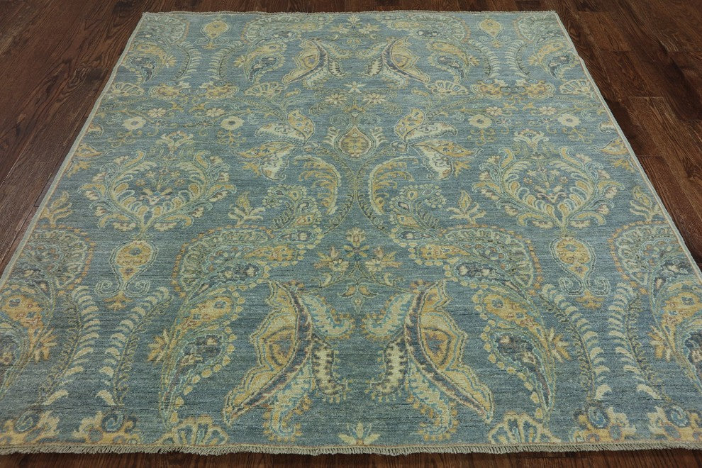 6' Square Blue Peshawar Quality Oriental Suzani Design Rug, W2561