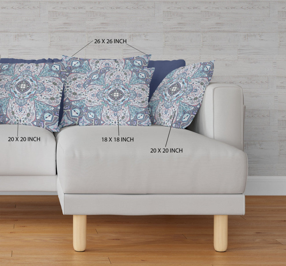 18" Light Blue Gray Floral Boho Suede Throw Pillow