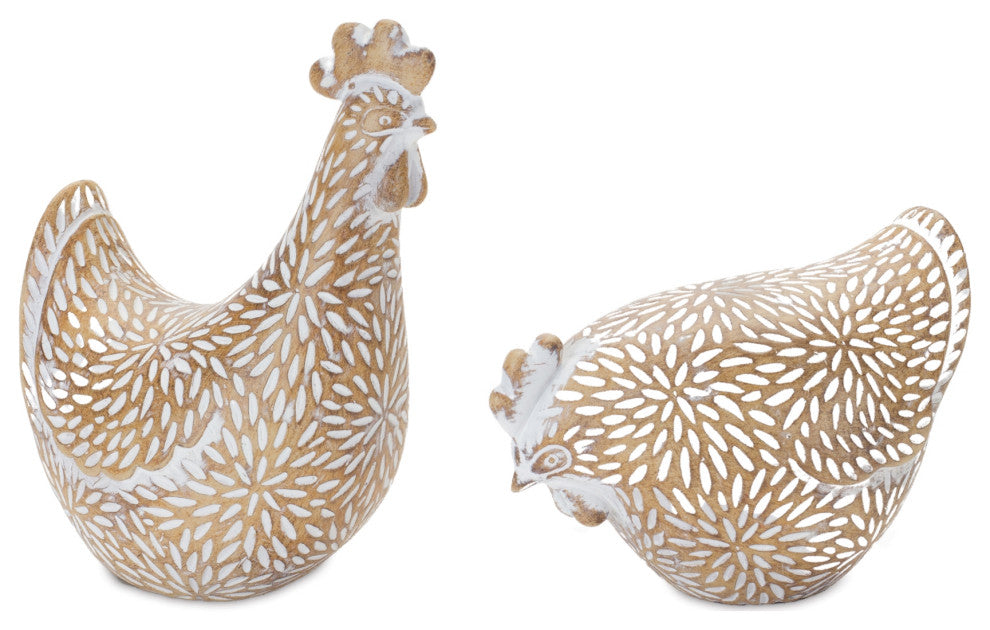 Etched Chicken Figurine, 2-Piece Set