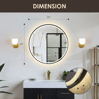 Palme Round Framed Bathroom/Vanity LED Lighted Wall Mirror, Matte Black, 24"