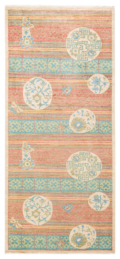 Eclectic, One-of-a-Kind Hand-Knotted Area Rug Green, 4'3"x9'5"