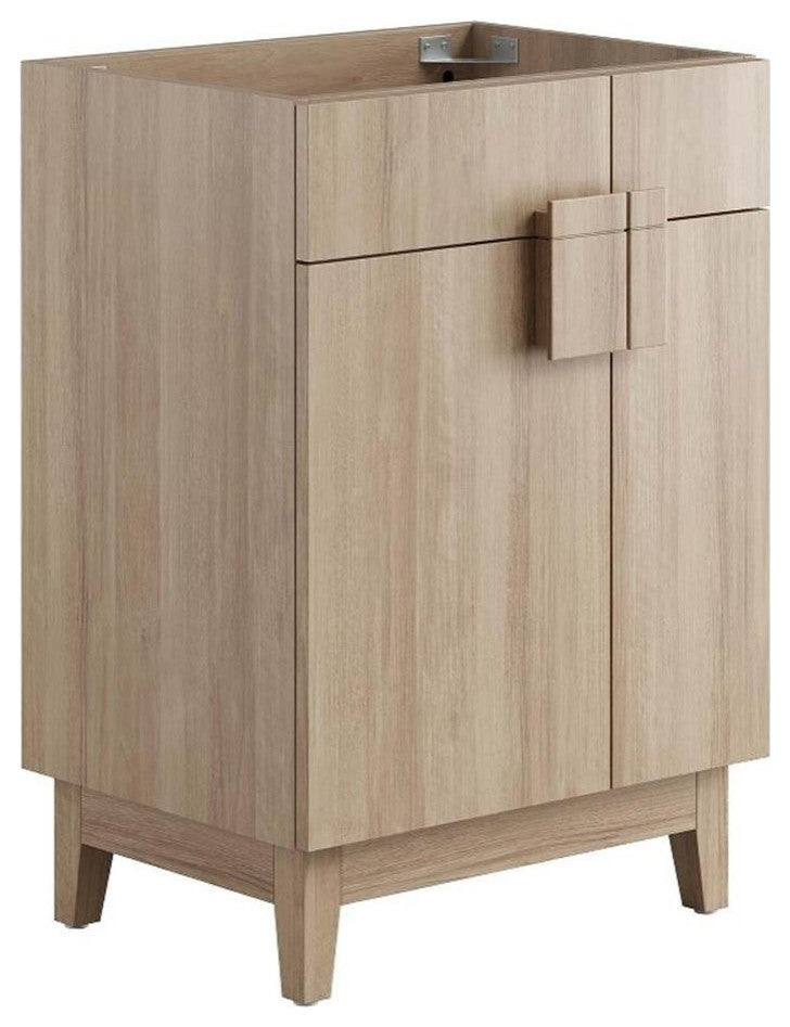 Modway Miles 24" Wood Bathroom Vanity Cabinet with Tapered Legs in Oak
