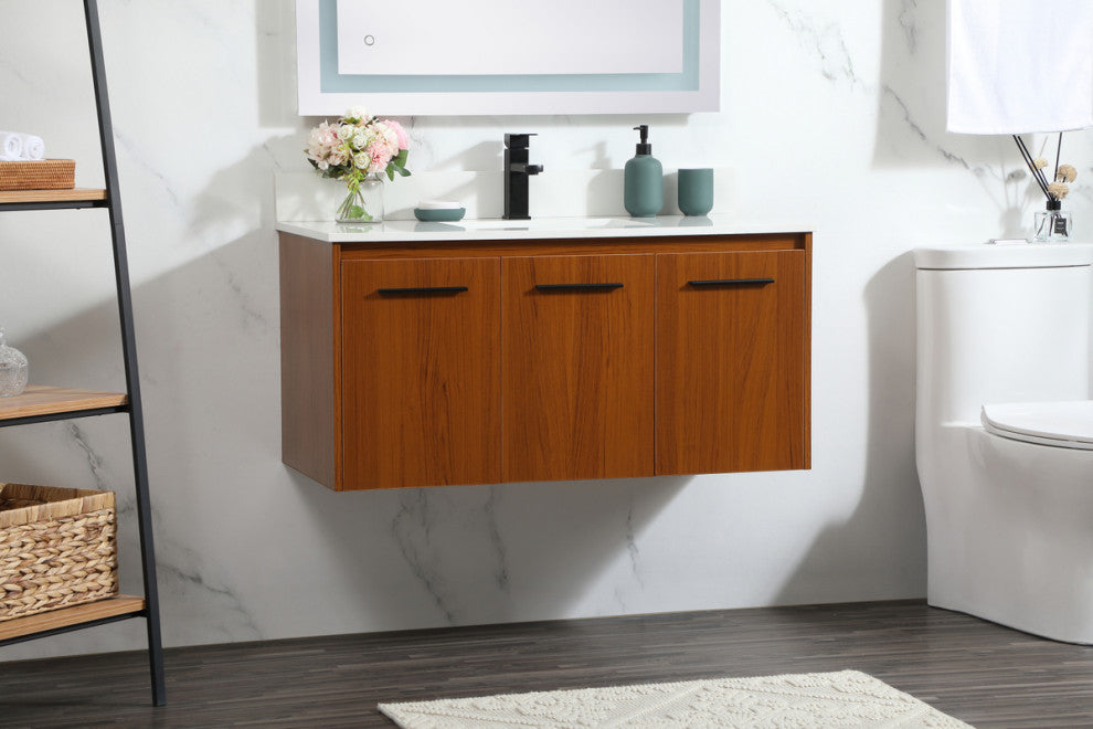 Home Living 40" Single Bathroom Vanity, Teak With Backsplash