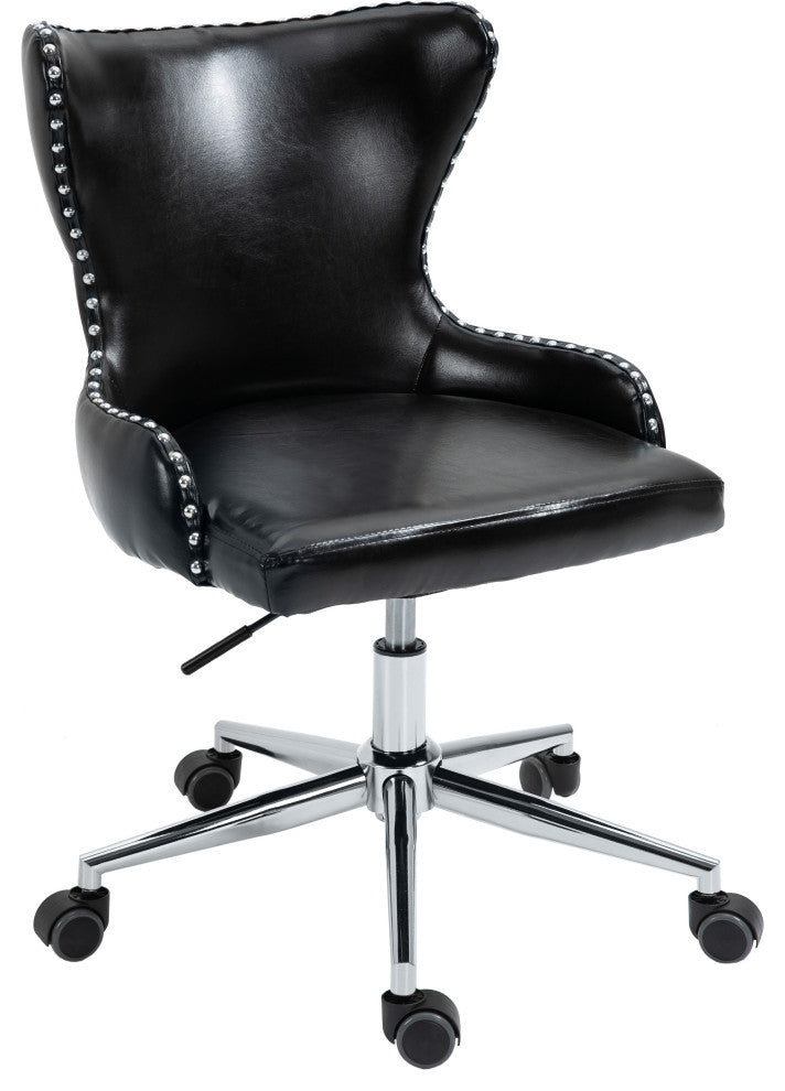 Hendrix Swivel and Adjustable Vegan Leather Office Chair, Black, Rich Chrome Base