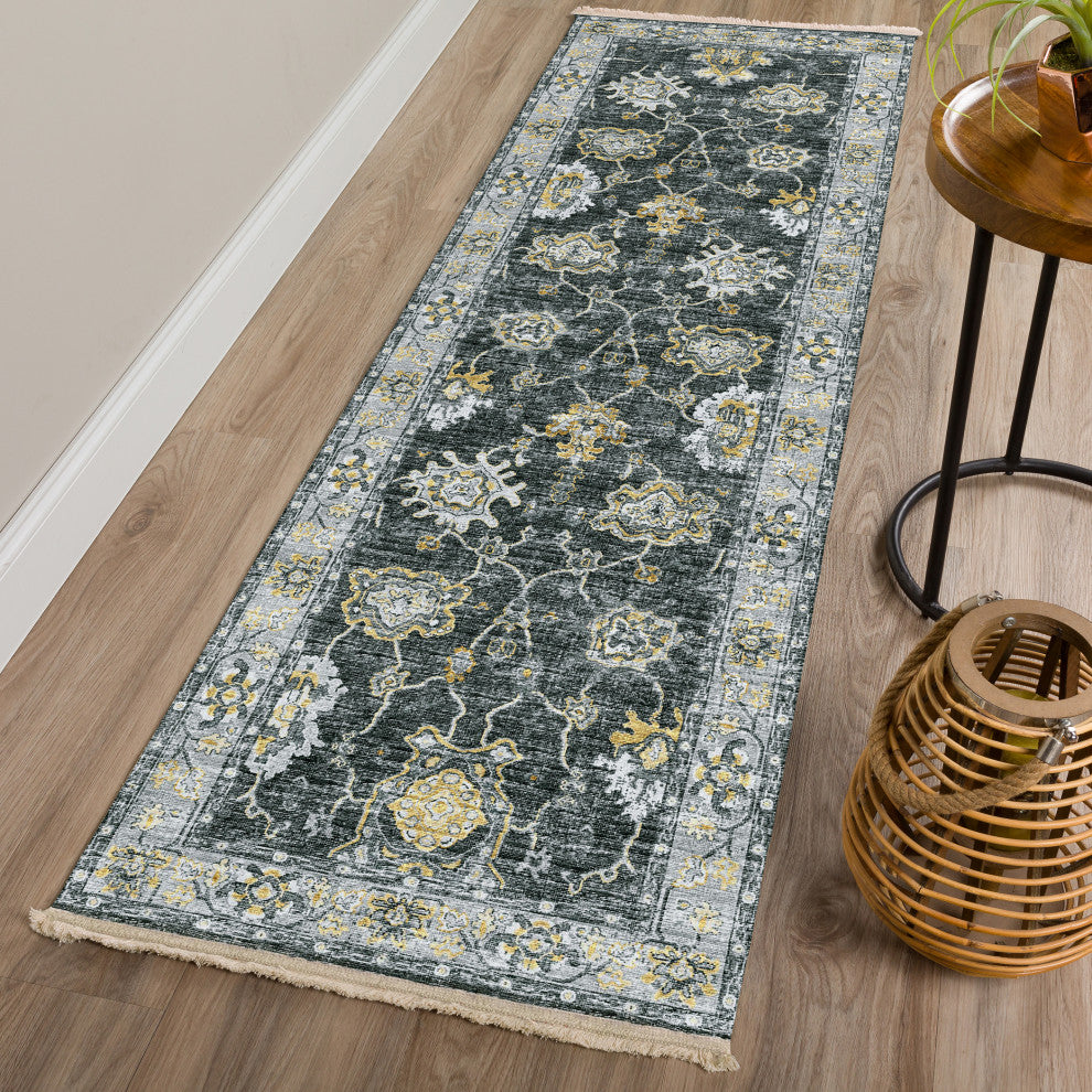 Indoor/Outdoor Marbella MB6 Midnight Machine Washable 2'3" x 7'6" Runner Rug