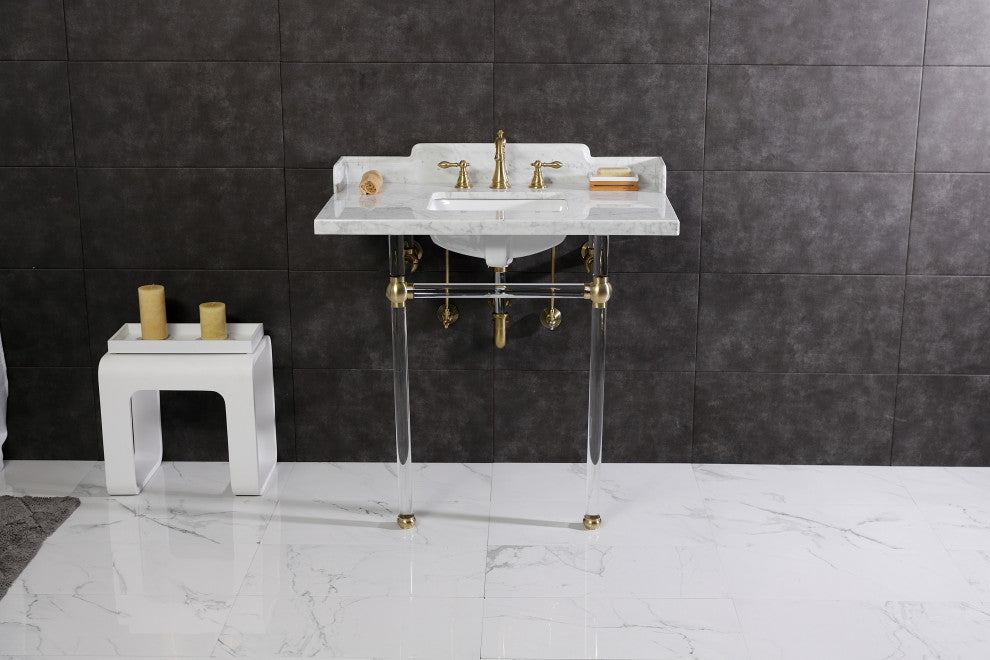 Kingston Brass LMS36MASQ7 36" Carrara Marble Console Sink, Acrylic Legs