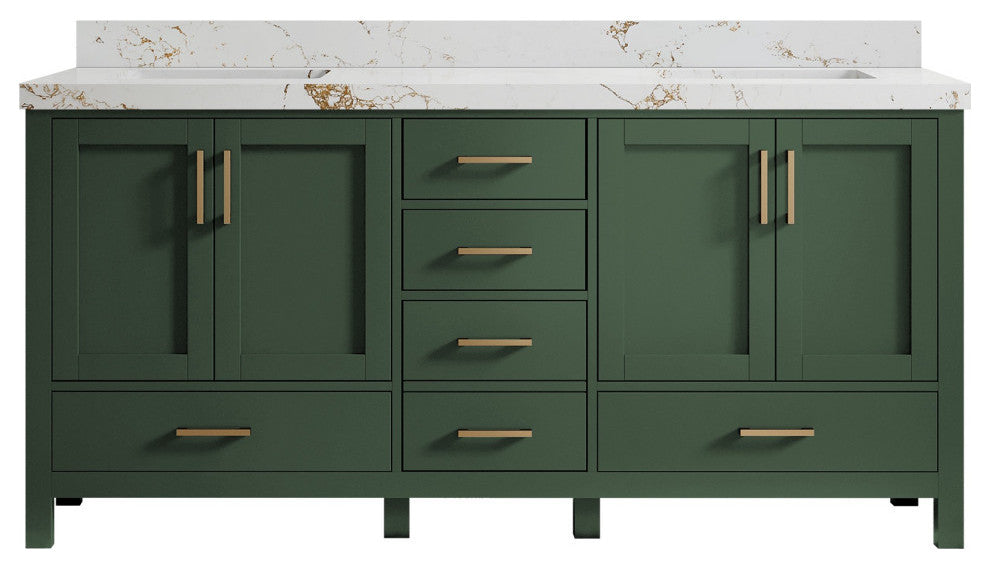 Malibu 72 Double Sink Bath Vanity in Lafayette Green 2" Viola Gold
