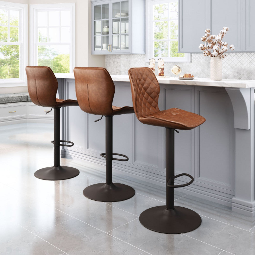 Bar Stool Chair Barstool, Faux Vinyl Leather, Steel, Vintage Brown, Bronze