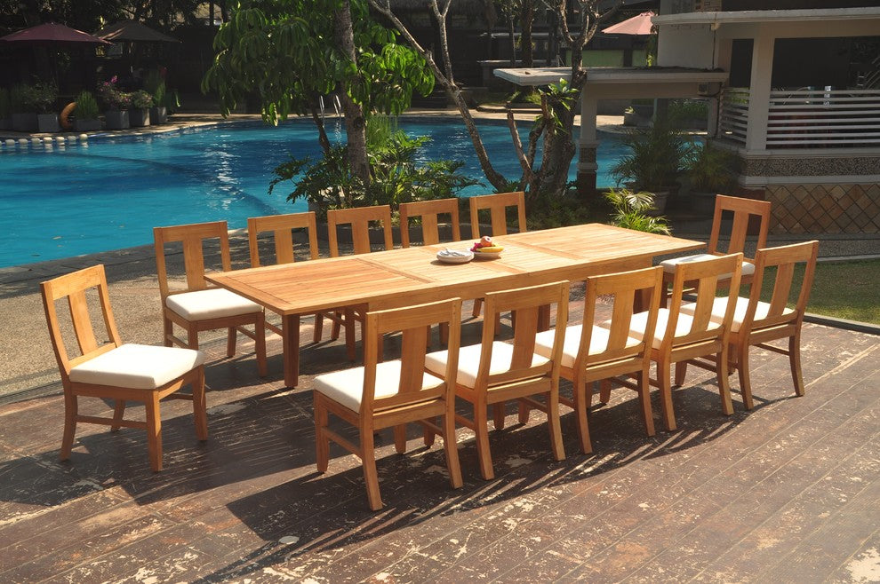 13-Piece Outdoor Teak Dining Set: 122" Rectangle Table, 12 Osbo Armless Chairs